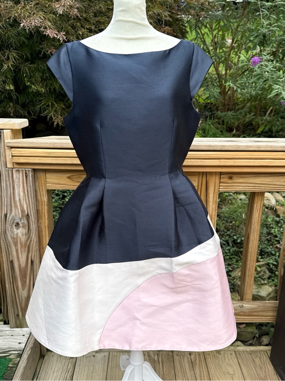 KATE SPADE blue pink Open Back Fit Flare Structured Cocktail Dress Sz 10